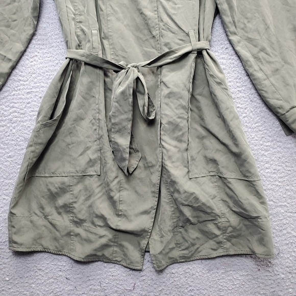 Banana Republic Trench Dress Womens 12 Green Roll Tab Sleeve Belt Waist Notch - Picture 9 of 12